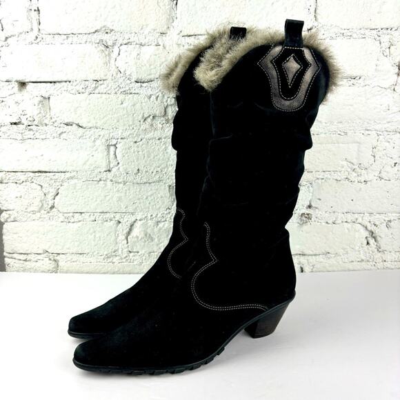 Aquatalia Fur Trim Heeled Tall Boots - Picture 1 of 8
